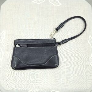 Black Smooth Leather Wristlet With White Stitching‎ & Red Interior EUC